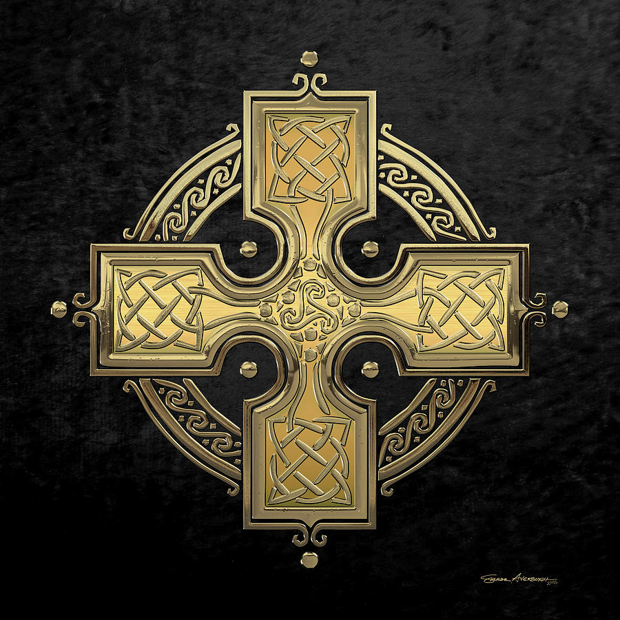 Ancient Gold Celtic Knot Cross over Black Velvet Digital Art by Serge Averbukh