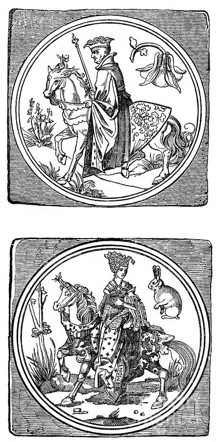 Ancient Playing Cards King And Queen Drawing by Print Collector