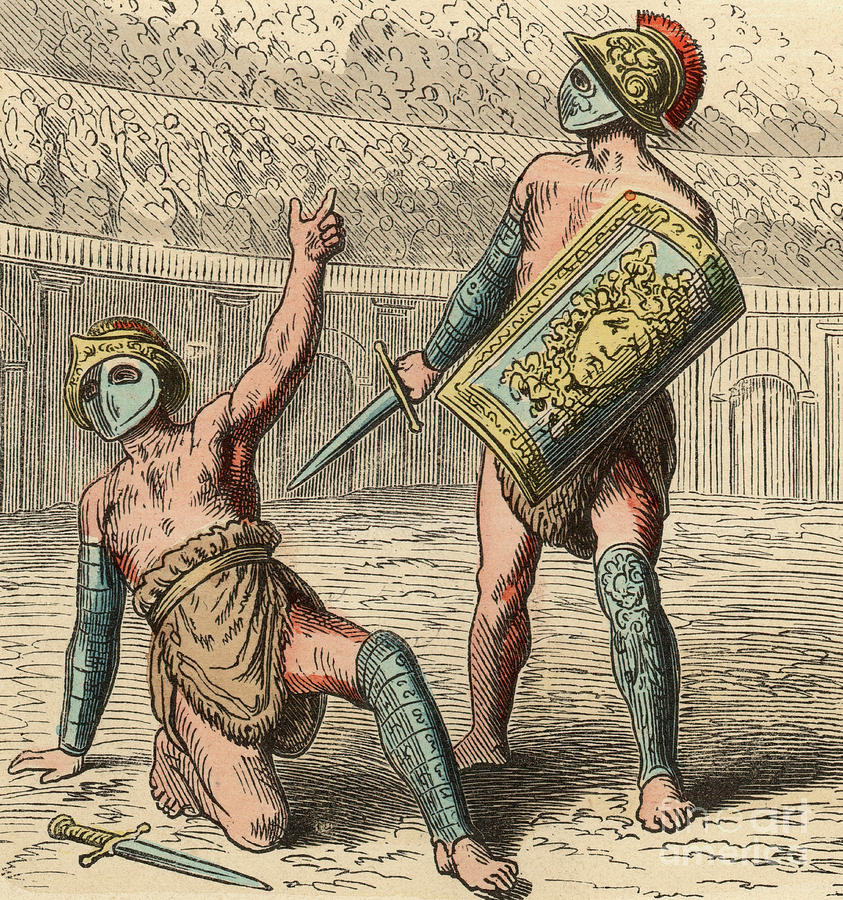 Ancient Rome Gladiator fights in amphitheater Drawing by Heinrich Leutemann