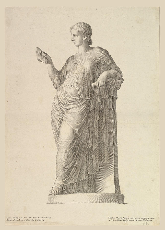 Ancient Statue of the Muse Thalia Drawing by Claude Mellan