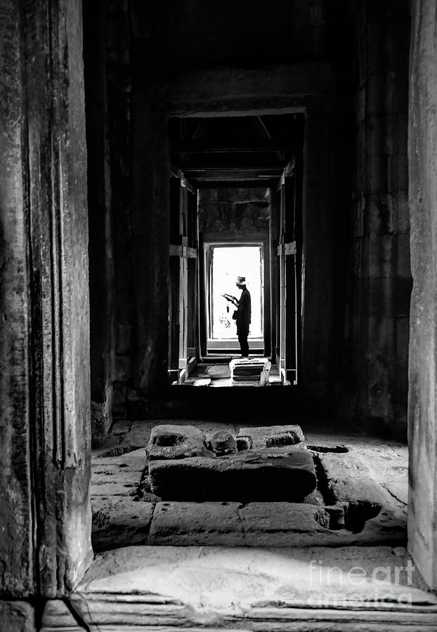 Cambodia Photograph - Ancient Temple Cambodia Black White  by Chuck Kuhn