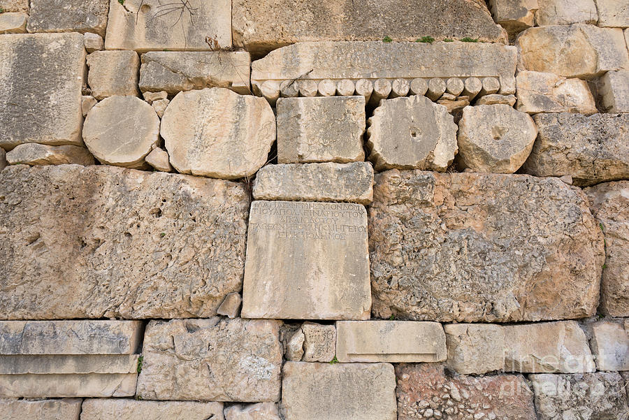 Greek Photograph - Ancient Wall Comprising Greek Carvings. by David Parker/science Photo Library