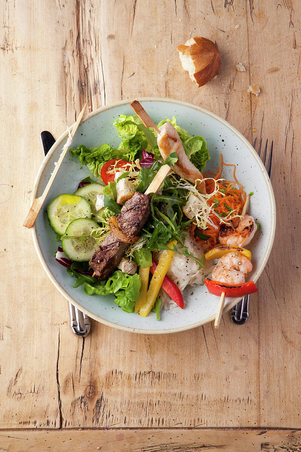Andalusian Salad With Colourful Skewers Photograph by Michael Wissing