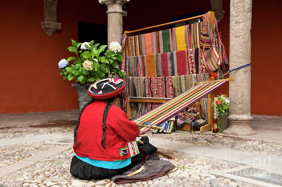 Andean Woman Weaving Photograph By Tony Camacho Fine Art America