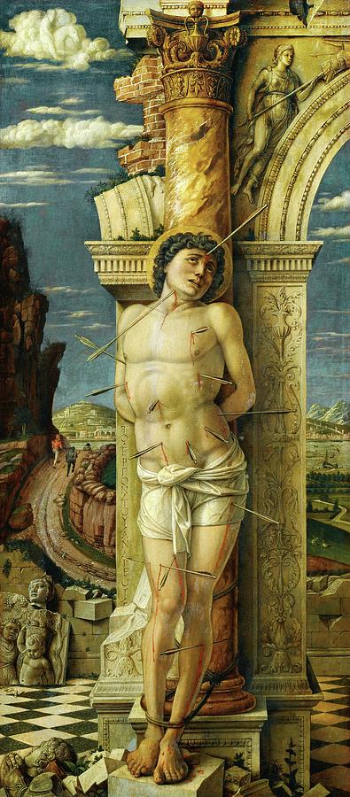 Andrea Mantegna St. Sebastian. Date/Period 1457 - 1459. Painting. Oil on wood. Painting by Andrea Mantegna -1431-1506-