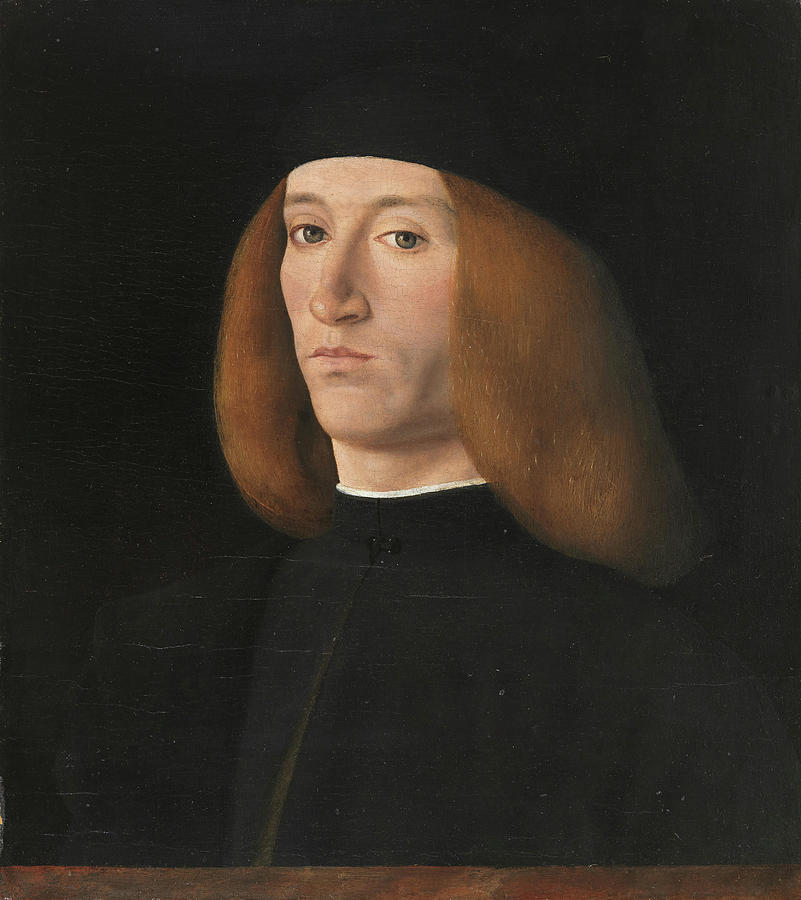 Portrait Painting - Andrea Solario -Milan, ca. 1465-1524-. Portrait of a Young Man -1490s-. Oil on panel. 29.5 x 26 cm. by Andrea Solario -c 1460-c 1524-