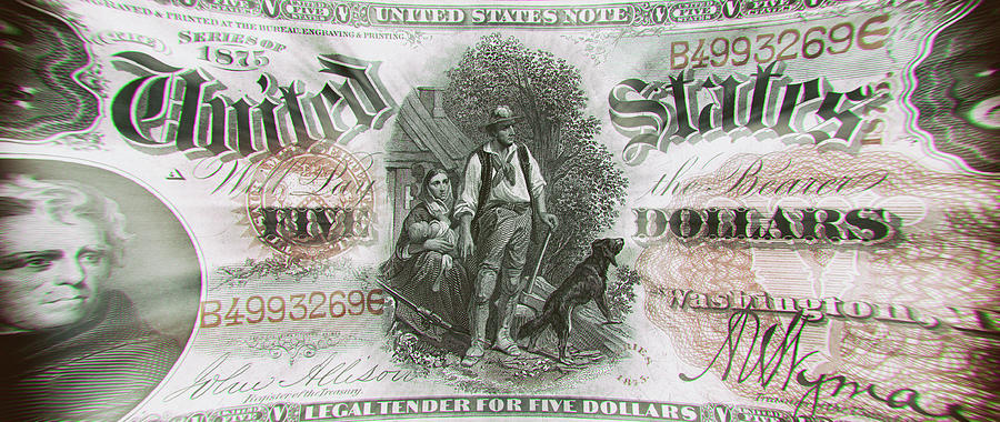 Andrew Jackson 1875 Woodchopper American Five Dollar Bill Curreny Panorama Artwork Digital Art by Shawn OBrien
