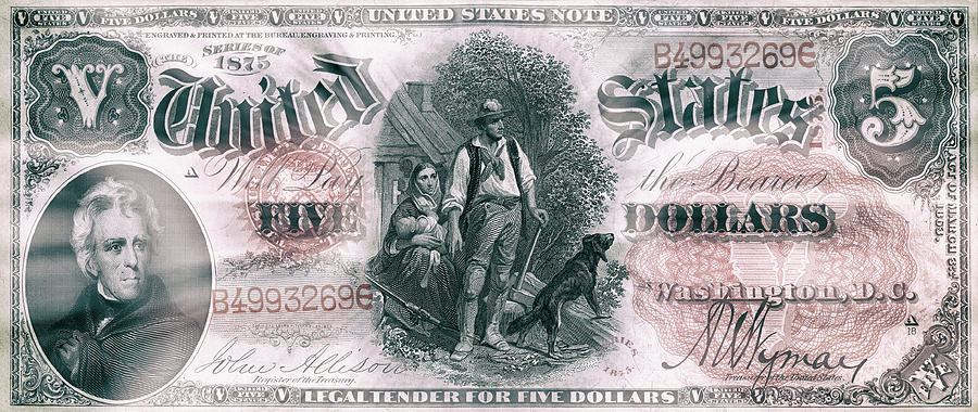 Andrew Jackson 1875 Woodchopper American Five Dollar Bill Curreny Starburst Artwork Digital Art by Shawn OBrien