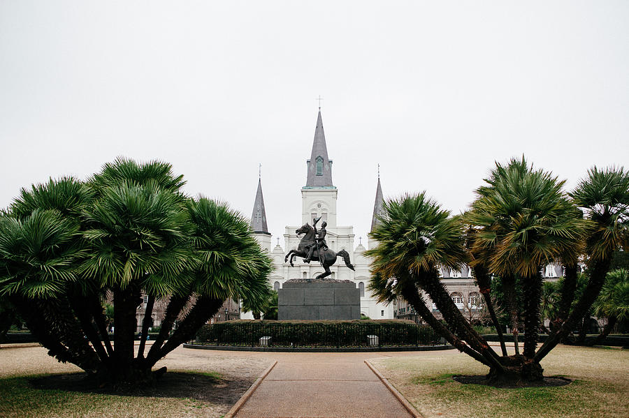 Andrew Jackson Photograph - Andrew Jackson Statue And St. Louis Cathedral Against Clear Sky by Cavan Images