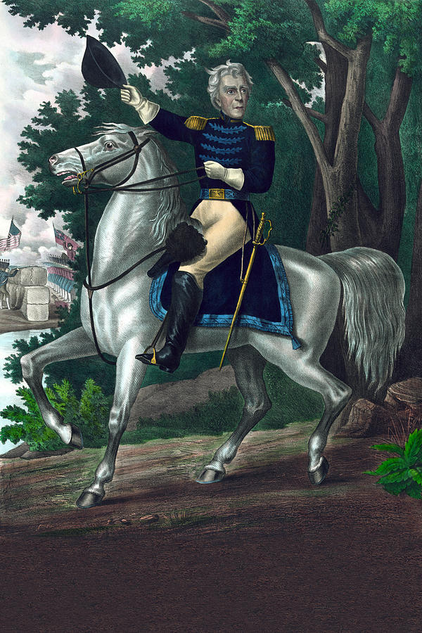 Andrew Jackson with the Tennessee forces on the Hickory Grounds A.D. 1814 Painting by Breuker & Kessler Co.