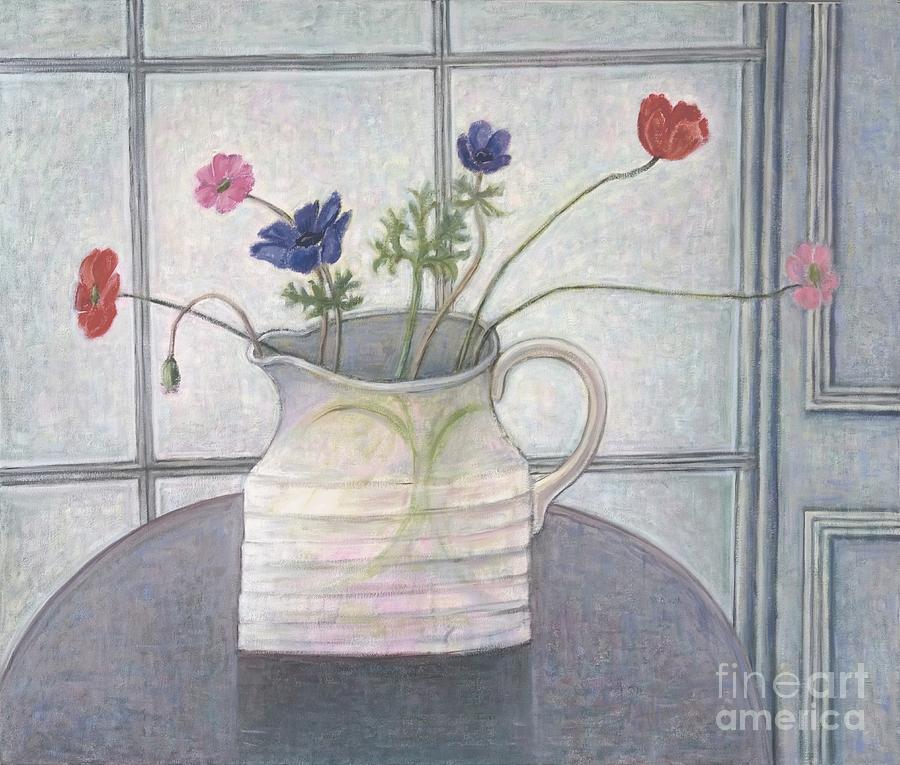 Anemones And Poppies In White Jug, 2008 Painting by Ruth Addinall