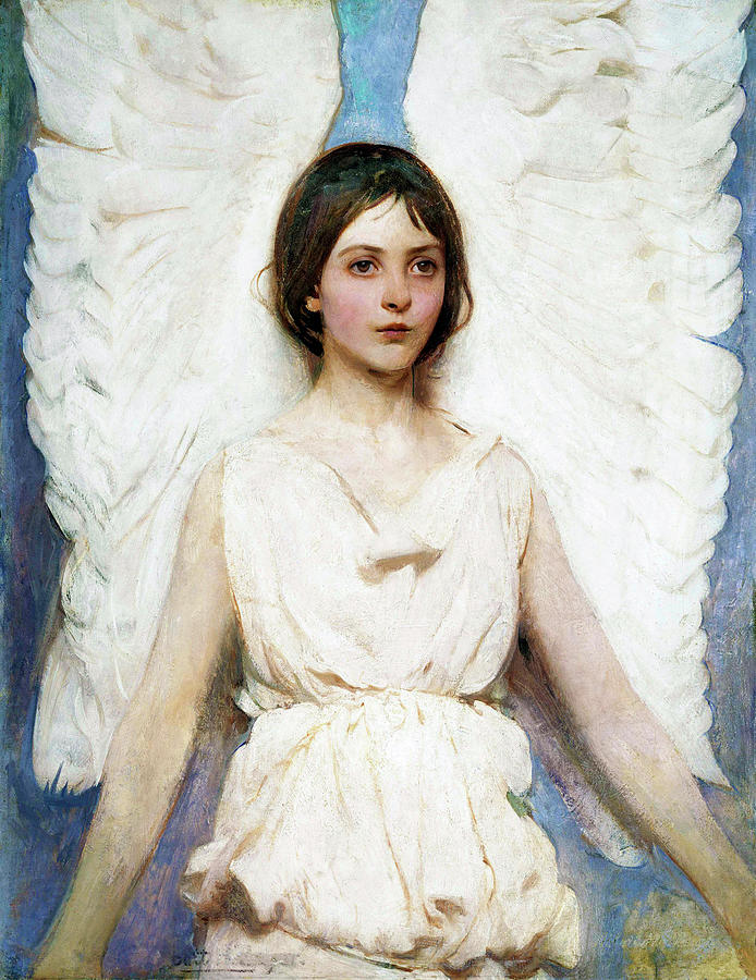 Famous Paintings Mixed Media - Angel Abbott Handerson Thayer 1889 by Vintage Lavoie