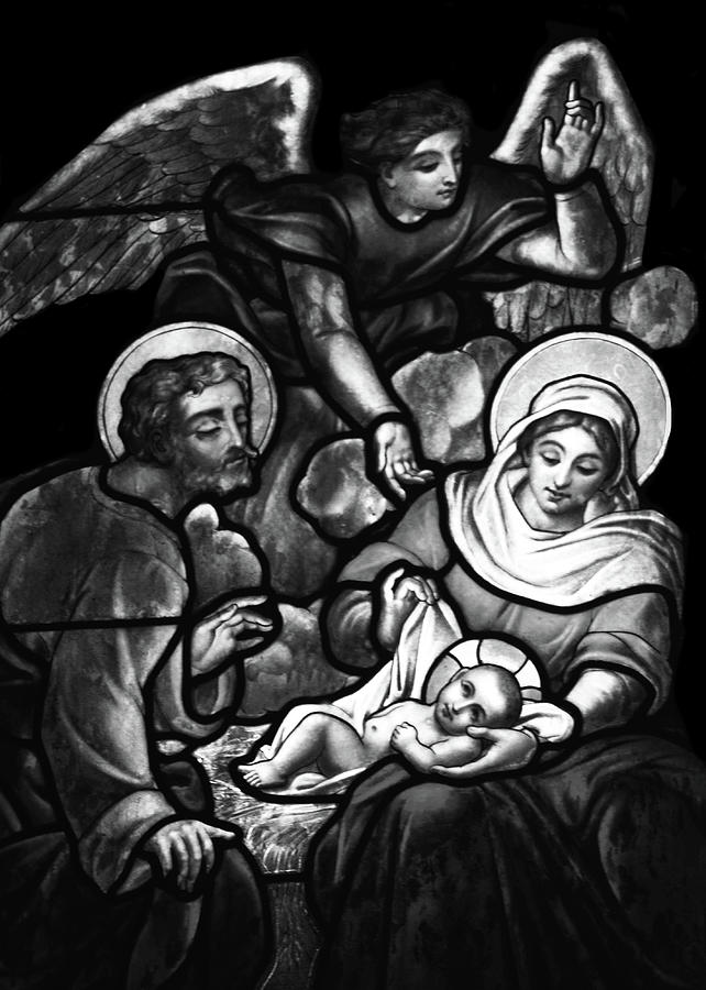 Angel and Nativity Black and White Photograph by Munir Alawi