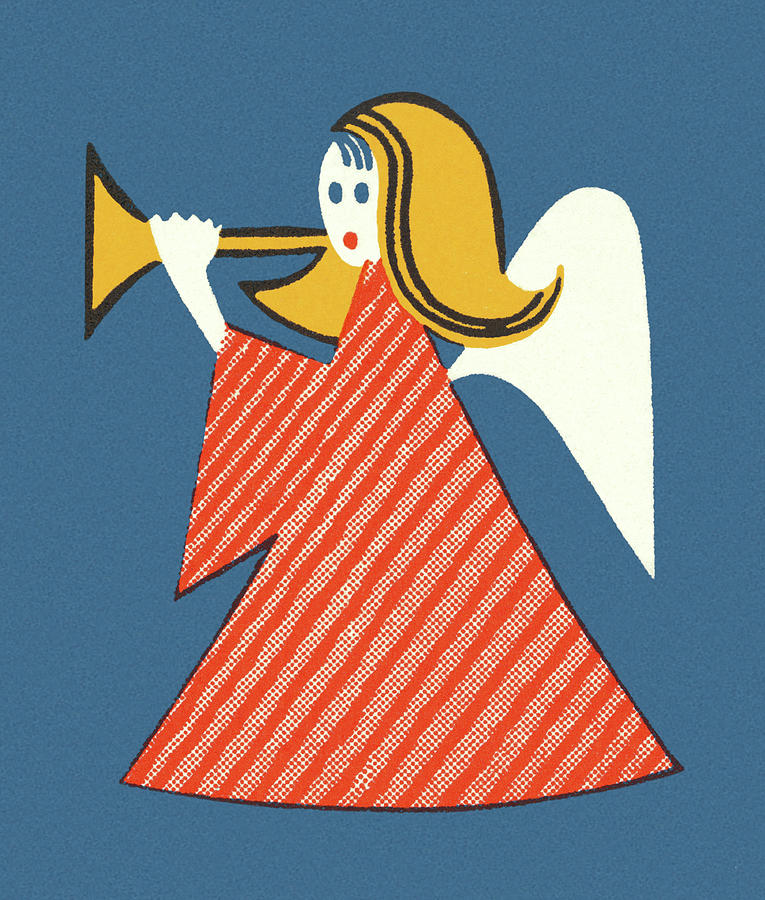Christmas Drawing - Angel Blowing a Horn by CSA Images