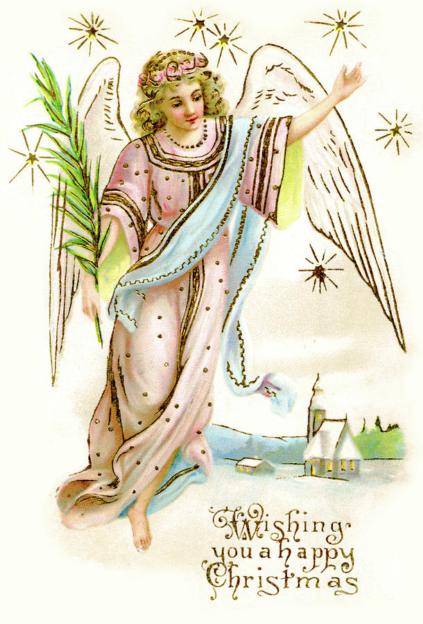 Angel  carrying a palm branch Painting by English School