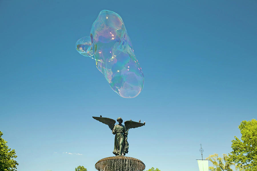 Angel Fountain & Bubbles In Nyc Digital Art by Claudia Uripos