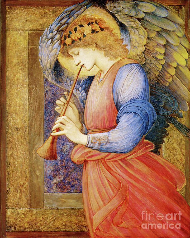 Angel Gabriel Blowing His Horn Vintage Christian art Painting by Tina Lavoie