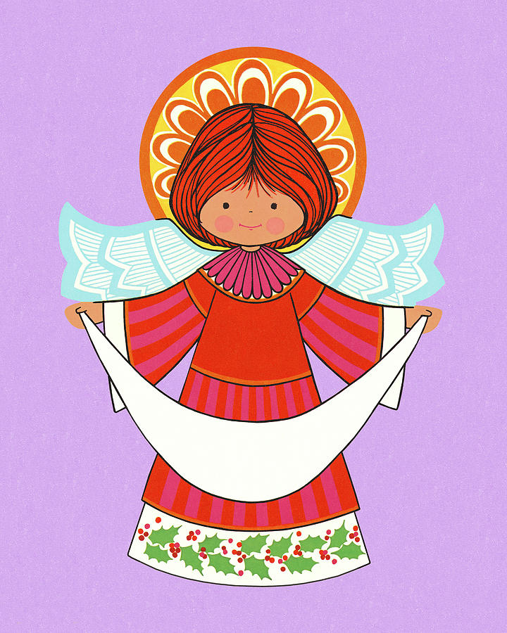 Christmas Drawing - Angel Holding a Banner by CSA Images
