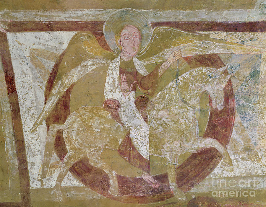 Romanesque Painting - Angel On Horseback, From The Ceiling Of The Crypt by French School