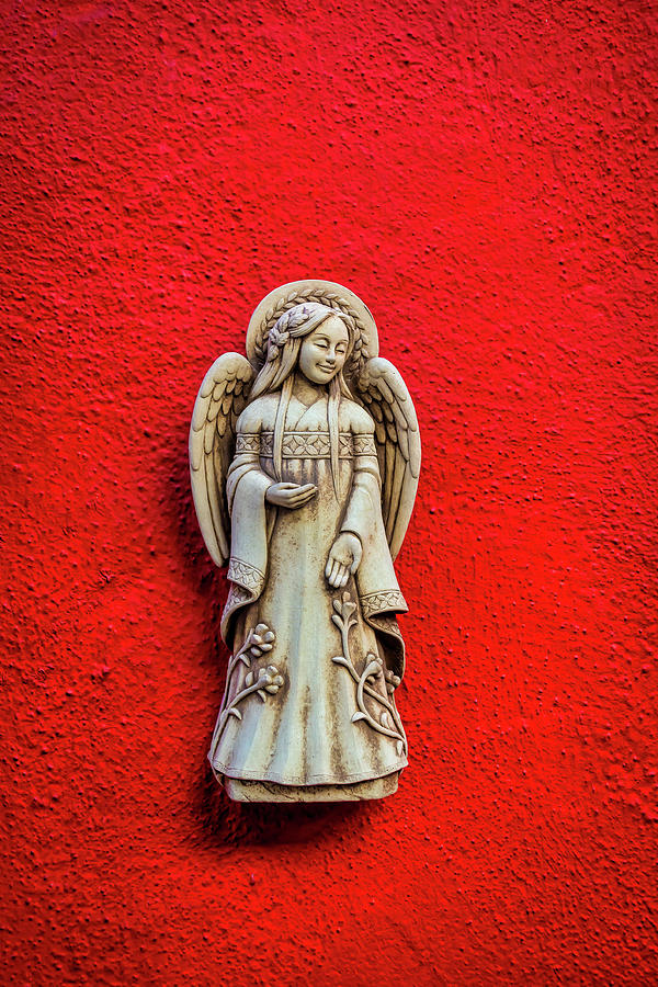 Angel On Red Wall Photograph by Garry Gay