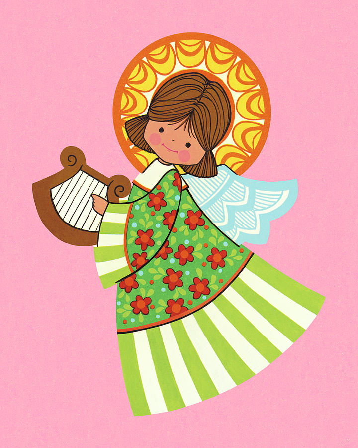 Christmas Drawing - Angel Playing a Harp by CSA Images