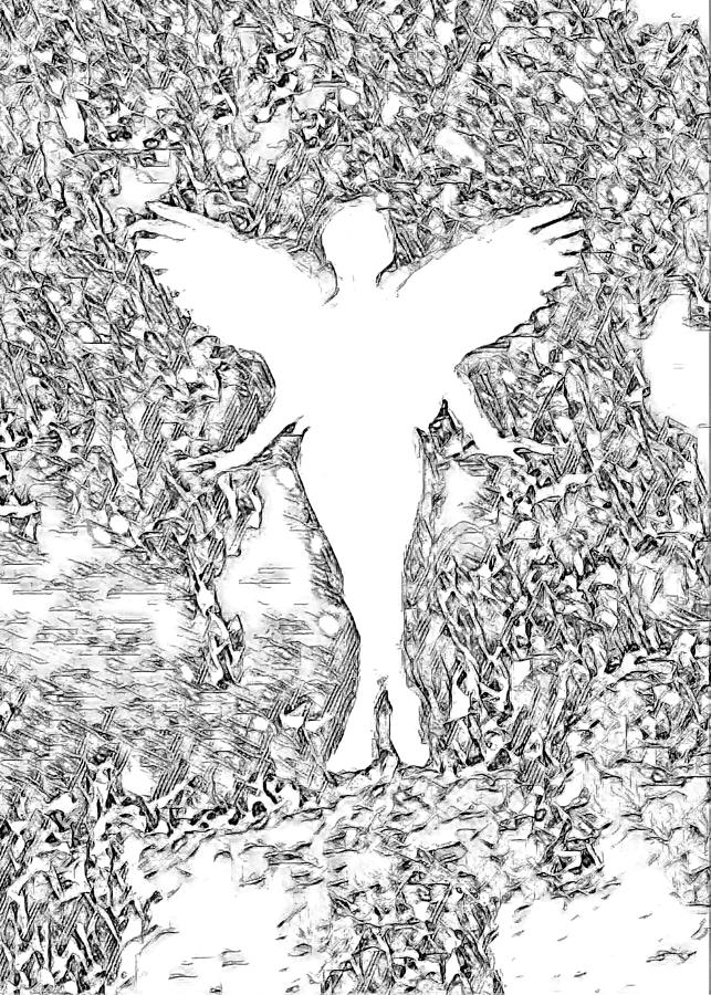 Angel Silhouette in Black and White Digital Art by Amelia Carrie