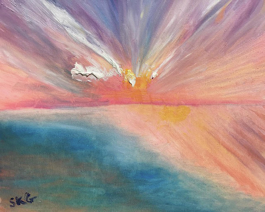 Angel Wings Sunset Painting by Susan Grunin