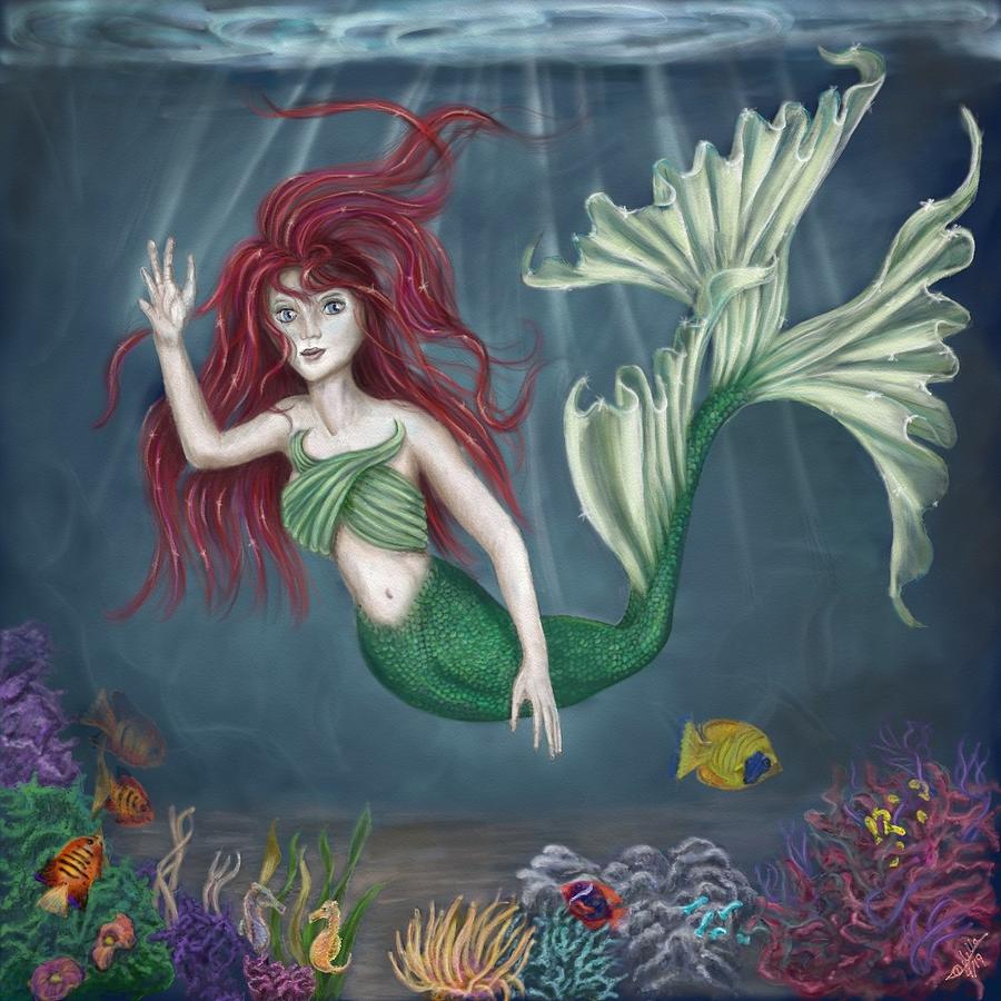 Angela the mermaid Painting by Idella Cutler