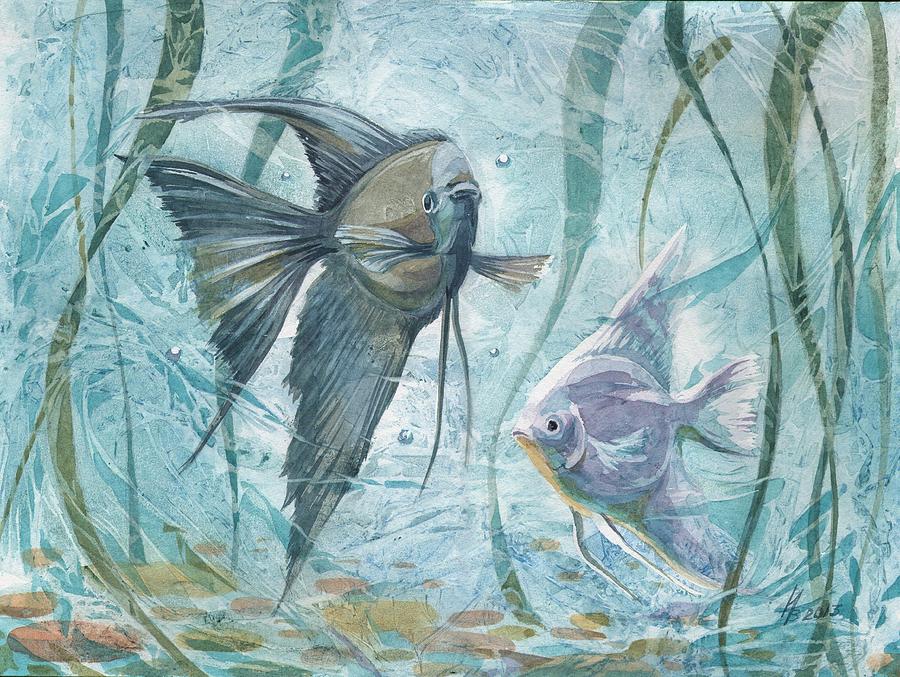 Angelfishes Painting by Ina Petrashkevich