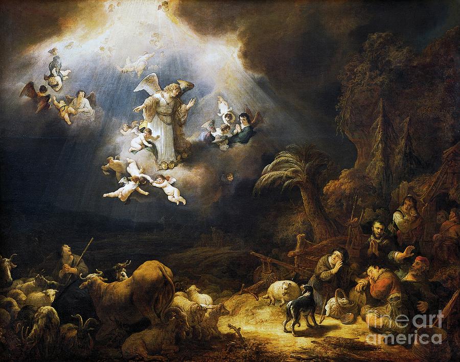 Angels Announcing Christs Birth To Shepherds, 1639 Painting by Govaert Flinck