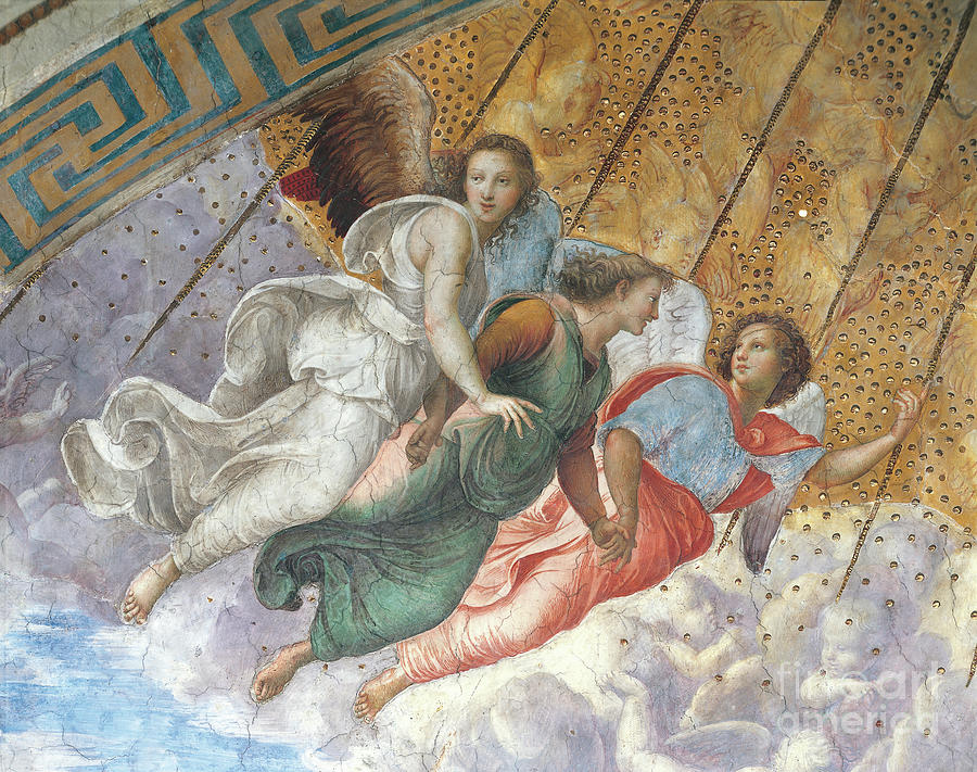 Angels, Detail Of The Disputation Of The Holy Sacrament By Raphael Painting by Raphael