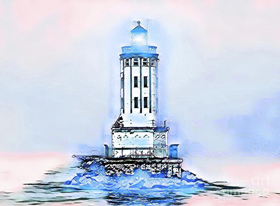 Angels Gate Lighthouse Blue/White Theme Digital Art by Joe Lach