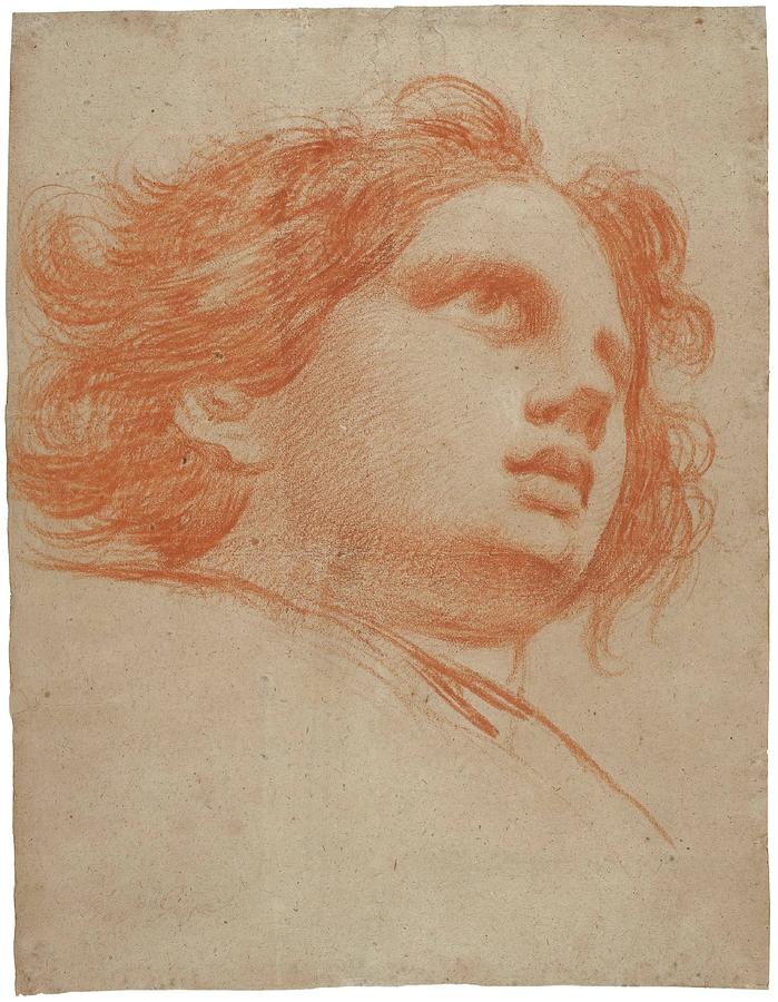 Angels head. 1772. Red chalk on laid paper, brown paper. Painting by Francisco de Goya -1746-1828-