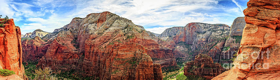 Zion National Park Photograph - Angels Landing Zion National Park Panorama by Edward Fielding