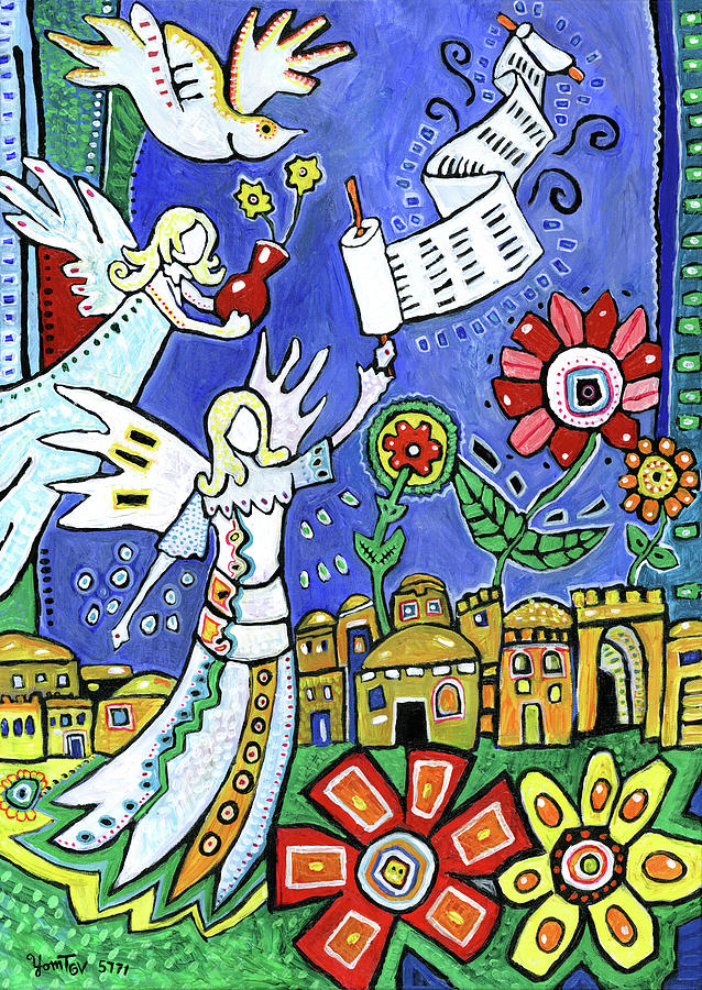 Angels Over Israel Painting by Yom Tov Blumenthal