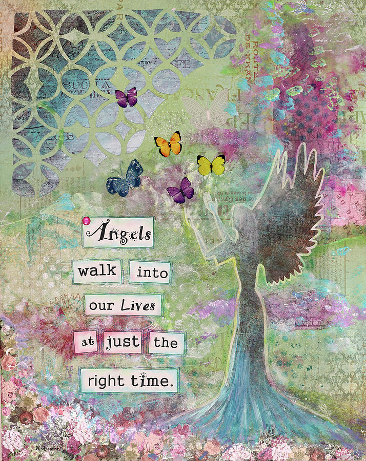 Typography Mixed Media - Angels Walk In by Let Your Art Soar