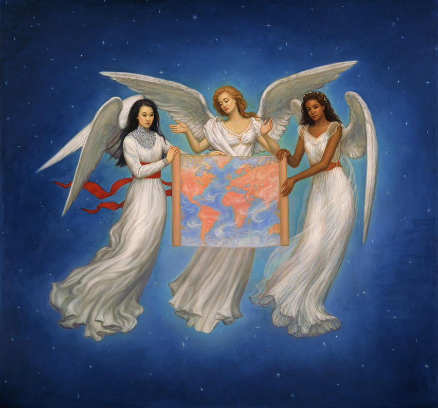 Angels With Map Painting by Edgar Jerins