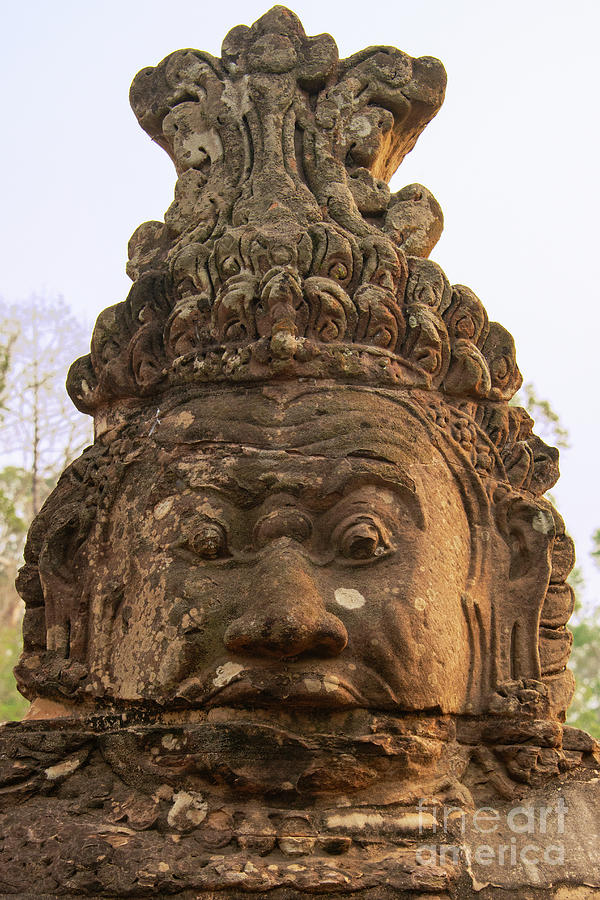 Architecture Photograph - Angkor Thom South Gate Demon by Bob Phillips