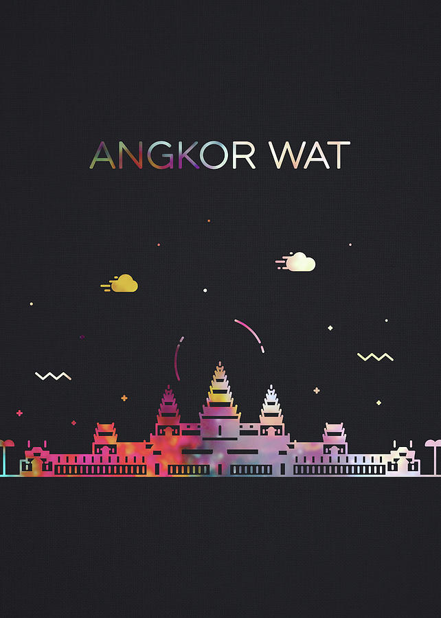 Angkor Wat Mixed Media - Angkor Wat Cambodia City Skyline Whimsical Fun Dark Tall Series by Design Turnpike Angkor Wat Mixed Media - Angkor Wat Cambodia City Skyline Whimsical Fun Dark Tall Series by Design Turnpike