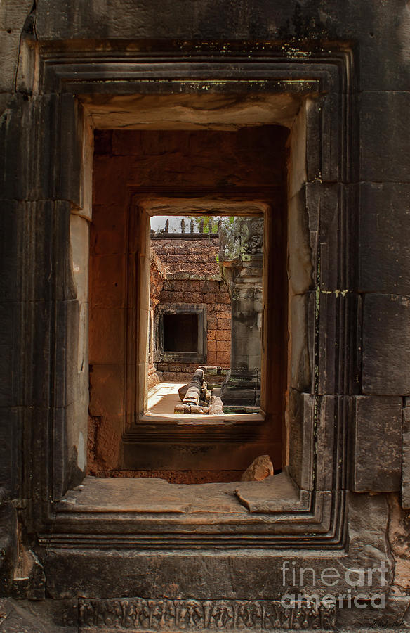 Angkor Watt Doorways-Signed-#2713 Photograph by J L Woody Wooden