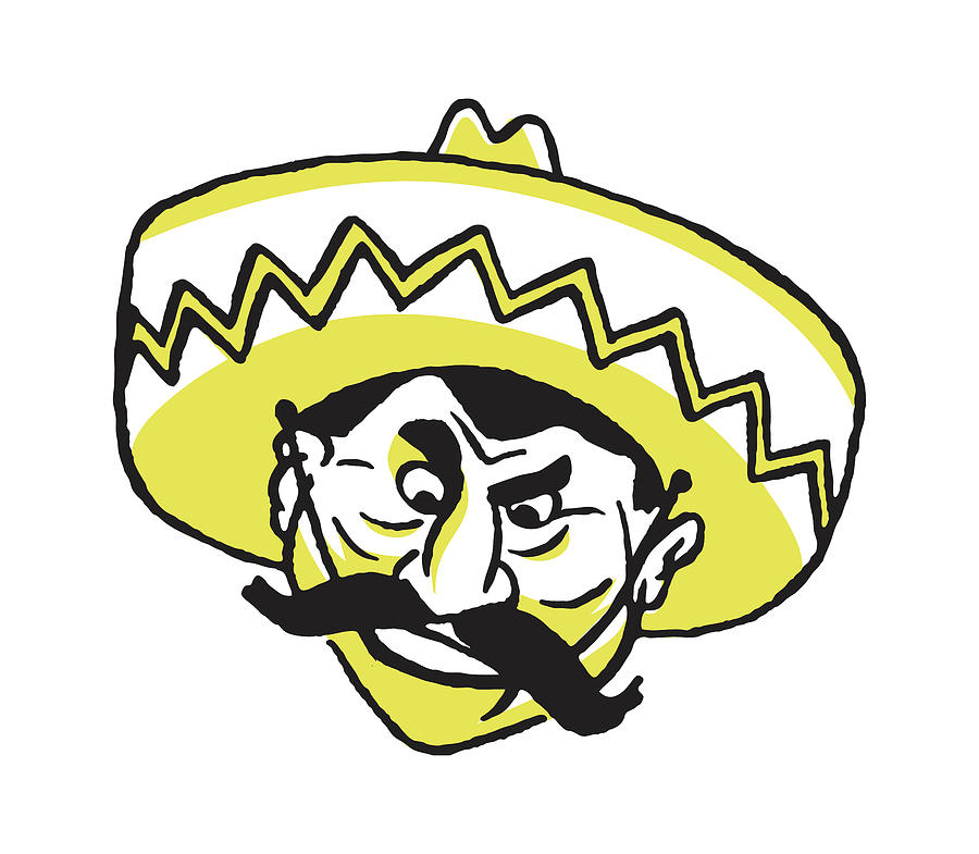 Vintage Drawing - Angry Male Mexican in Sombrero by CSA Images