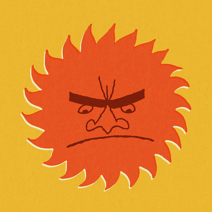 Vintage Drawing - Angry Sun by CSA Images