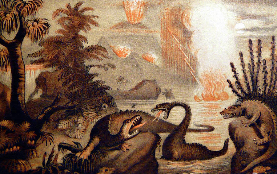 Prehistoric Painting - Animal Monsters of the Primeval World by WFA Zimmerman