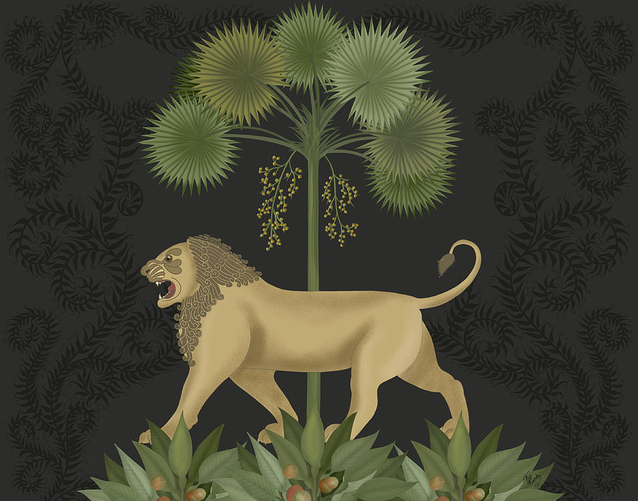Lion Painting - Animalia - Lion Under Palm by Fab Funky