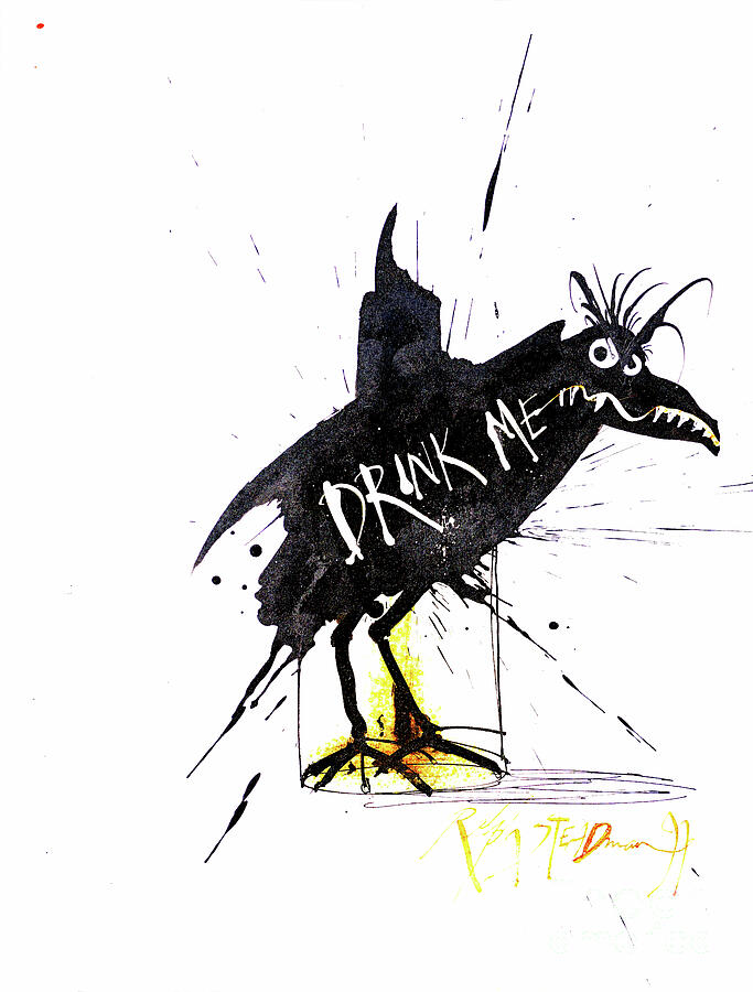 Animals (birds) 53, Drink Me, 1997 (drawing) Drawing by Ralph Steadman ...