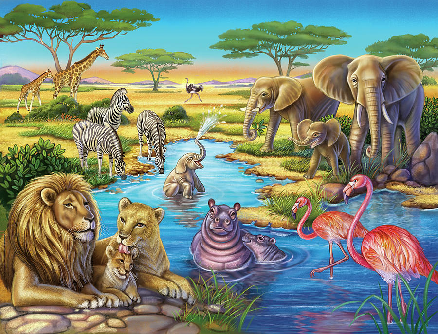 Animal Mixed Media - Animals in Africa by Anne Wertheim
