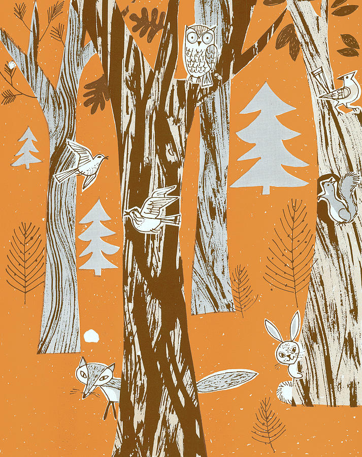 Nature Drawing - Animals in the Forest by CSA Images