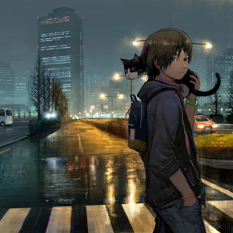 Anime Boy with Cat Digital Art by Armand Michel - Fine Art America