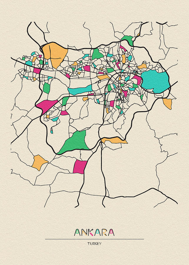 Ankara, Turkey City Map Painting by Inspirowl Design