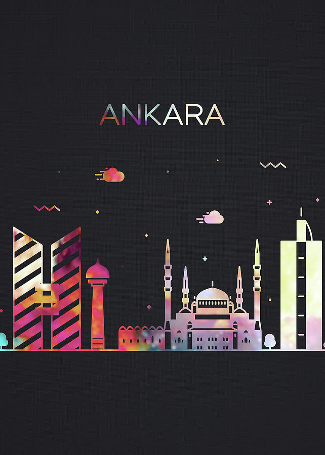 Ankara Mixed Media - Ankara Turkey City Skyline Whimsical Fun Dark Tall Series by Design Turnpike Ankara Mixed Media - Ankara Turkey City Skyline Whimsical Fun Dark Tall Series by Design Turnpike